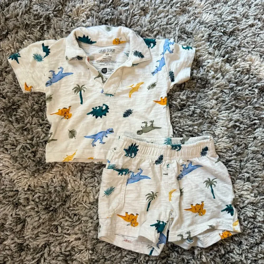 Okie Dokie Outfit Set 6 Months Baby Boy Shorts Shirt Dinosaur Shorties CUTE